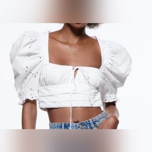 Zara Puffy Sleeves Embroidery Blouse